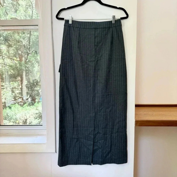 New Bec + Bridge Pine Maxi Skirt Cargo Wool Blend Revolve in Gray Pinstripe US 2 - Picture 8 of 13